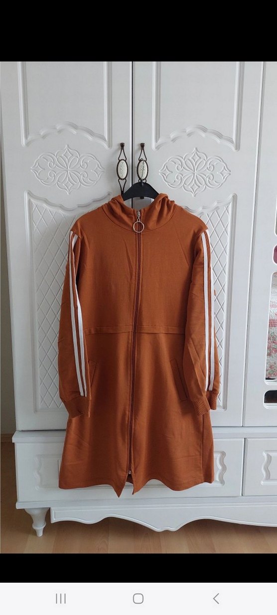 Kapüşonlu Uzun Kahverengi Kadın Ceket - Görsel 3