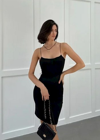 Zara Siyah Mini İnce Askılı Elbise