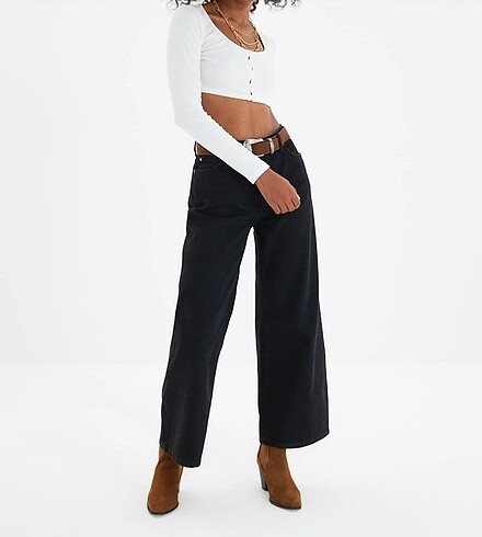 Trendyol Siyah Yüksek Bel Culotte Jeans