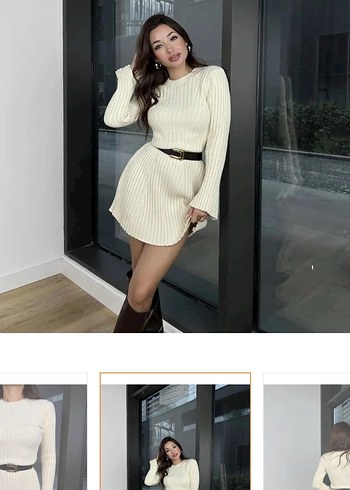 Trendyol & Milla Beyaz Fitilli Mini Triko Elbise