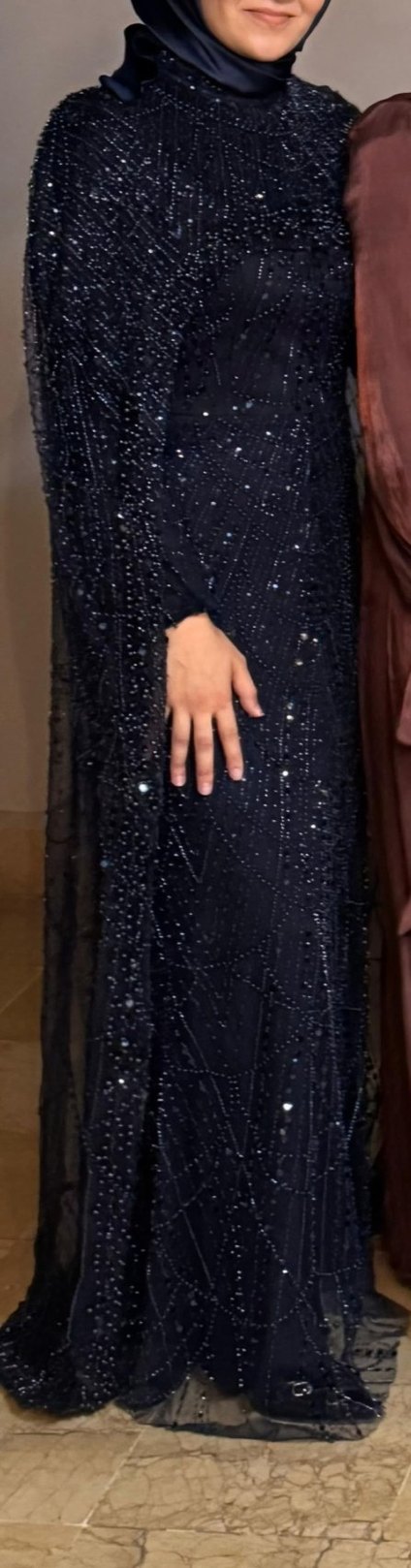 Nakışlı Lacivert Uzun Abiye Elbise - Görsel 2