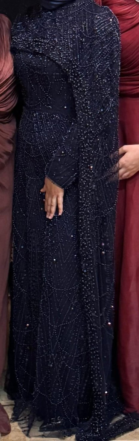 Nakışlı Lacivert Uzun Abiye Elbise - Görsel 3