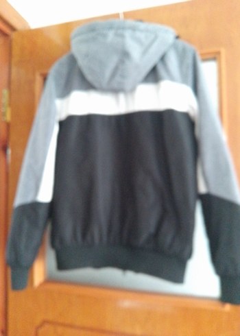 Gri Kapüşonlu Fermuarlı Erkek mont - Görsel 4