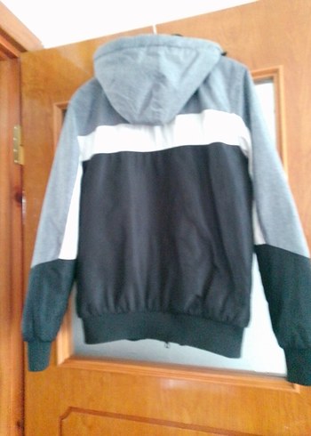 Gri Kapüşonlu Fermuarlı Erkek mont - Görsel 7