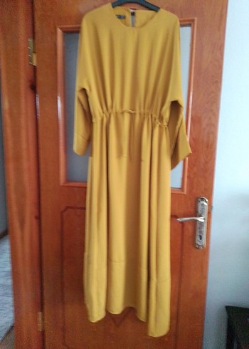 Sarı Uzun Kollu Salaş Kadın Elbise - Görsel 8