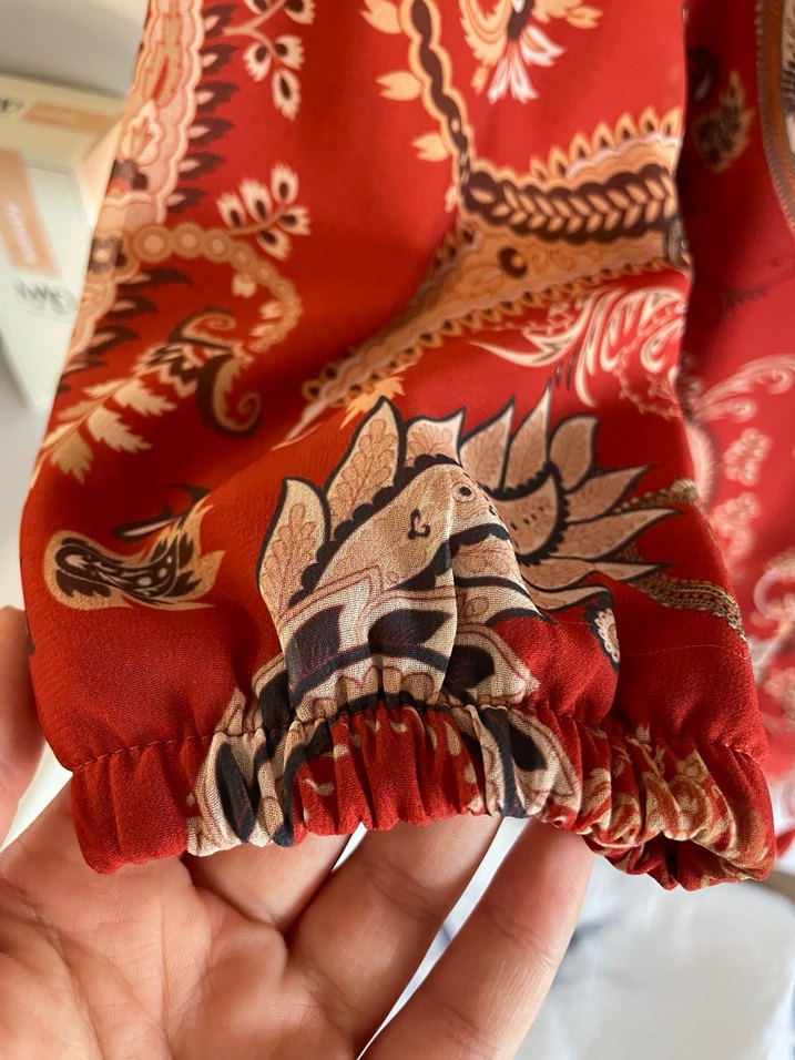 Kiremit rengi Desenli Uzun Bohem Kadın Elbise - Görsel 4