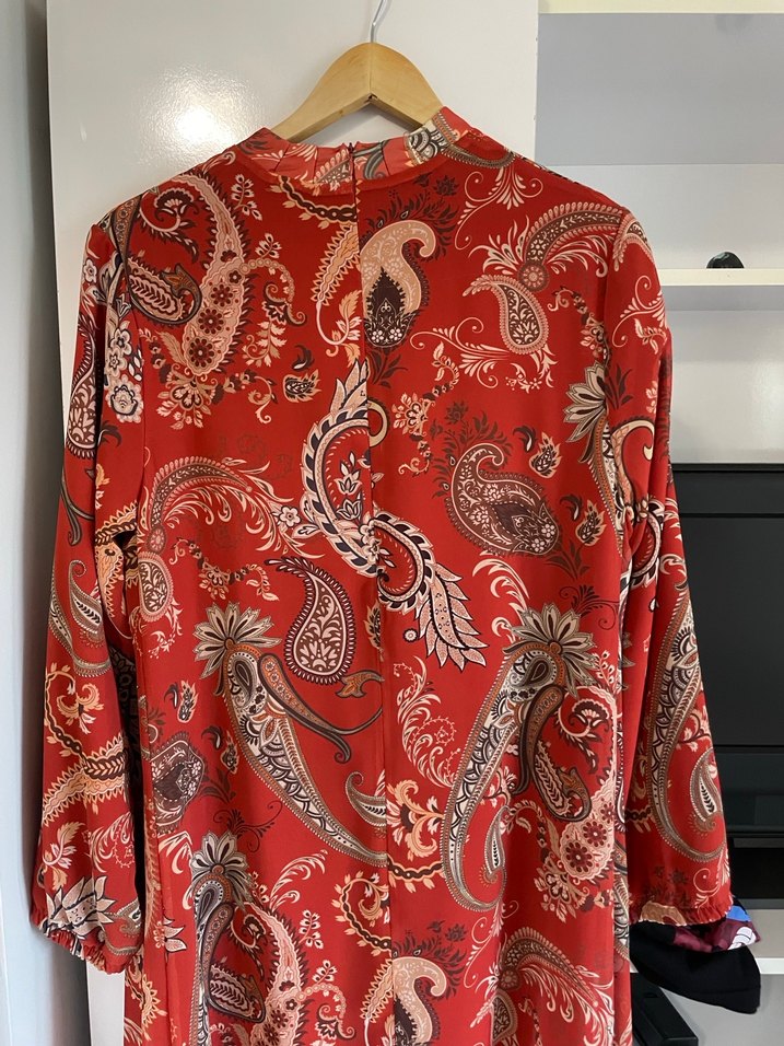 Kiremit rengi Desenli Uzun Bohem Kadın Elbise - Görsel 3