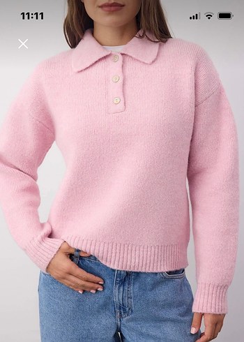 Düğmeli Pembe Kadın Yün Kazak - Görsel 2