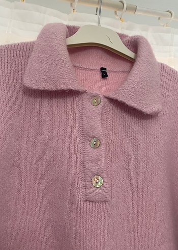 Düğmeli Pembe Kadın Yün Kazak - Görsel 4