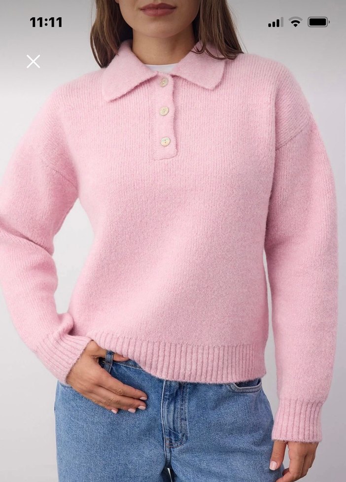 Düğmeli Pembe Kadın Yün Kazak - Görsel 2