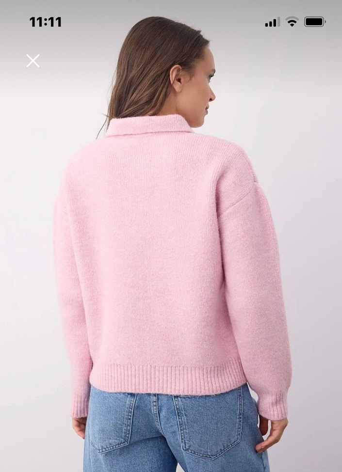 Düğmeli Pembe Kadın Yün Kazak - Görsel 3