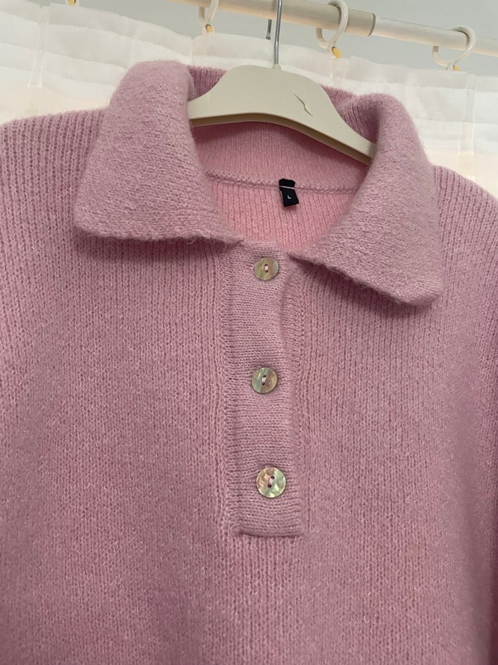 Düğmeli Pembe Kadın Yün Kazak - Görsel 4