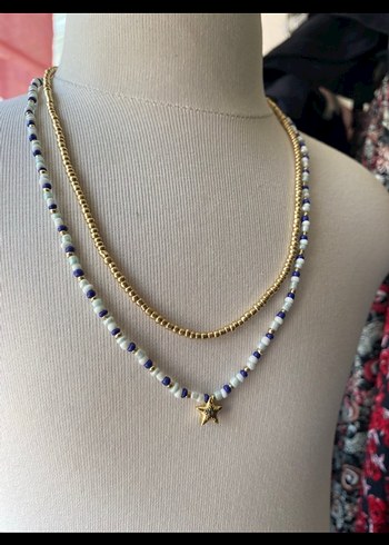 Altın Renkli Boncuklu Kolye - Görsel 3