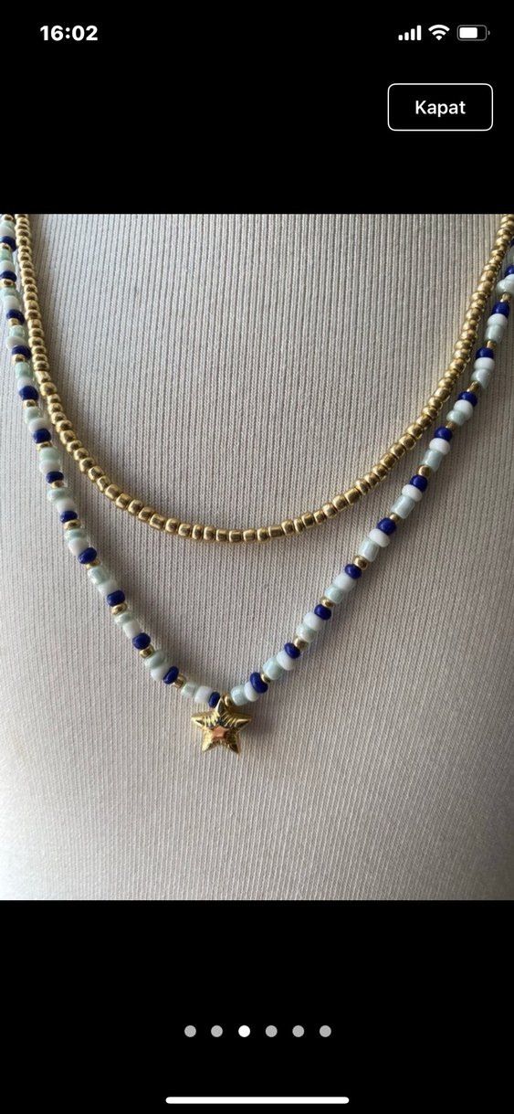 Altın Renkli Boncuklu Kolye - Görsel 2