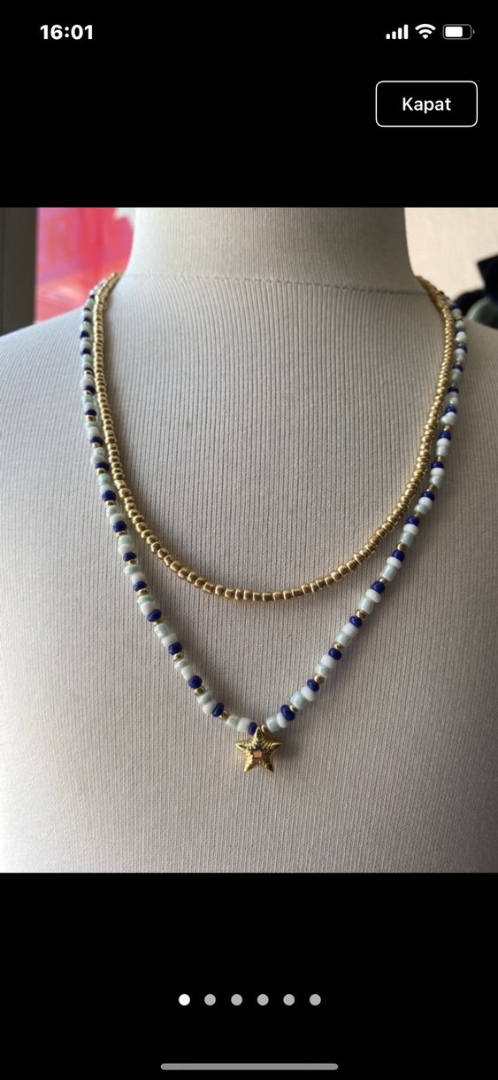 Altın Renkli Boncuklu Kolye - Görsel 5