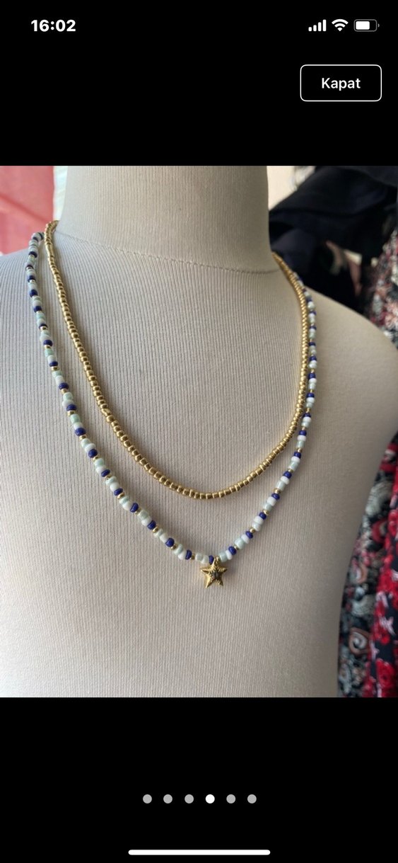 Altın Renkli Boncuklu Kolye - Görsel 3