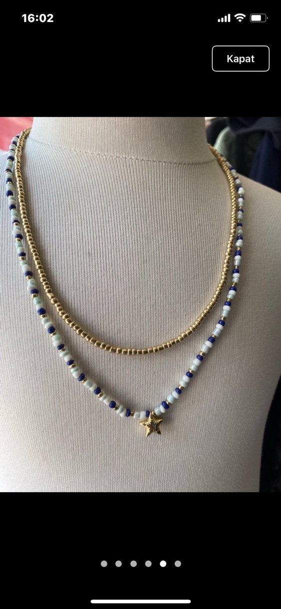 Altın Renkli Boncuklu Kolye - Görsel 4