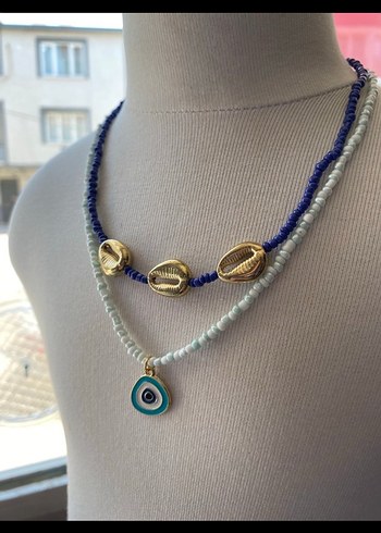 yesil ve mavi tonlarında Boncuklu Kolye Seti - Görsel 3