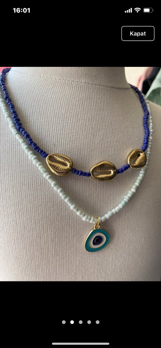 yesil ve mavi tonlarında Boncuklu Kolye Seti - Görsel 2