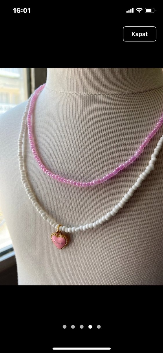 Pembe Boncuklu Mini Kadın Kolye - Görsel 4