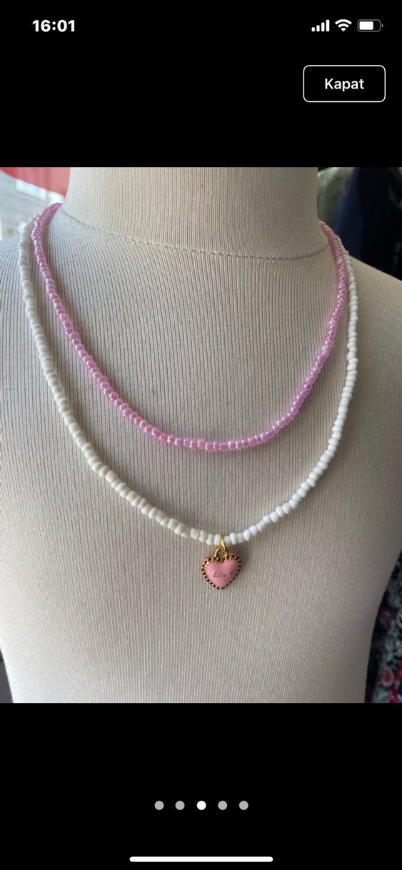 Pembe Boncuklu Mini Kadın Kolye - Görsel 3