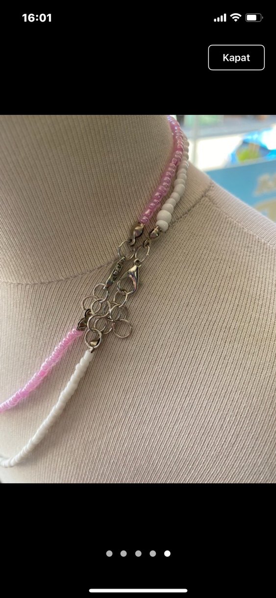 Pembe Boncuklu Mini Kadın Kolye - Görsel 5