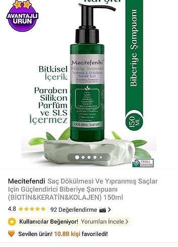 Mecitefendi biberiye şampuan