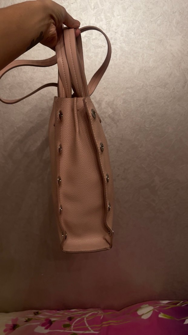 Pembe Deri Kadın Omuz Çantası - Görsel 5