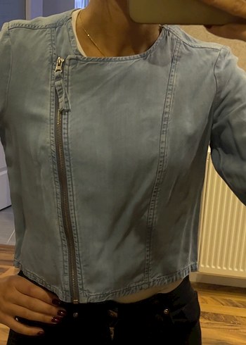 Kadın Gri Denim Fermuarlı Ceket - Görsel 5