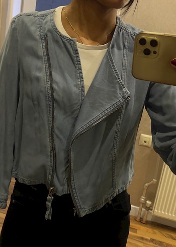 Kadın Gri Denim Fermuarlı Ceket - Görsel 4