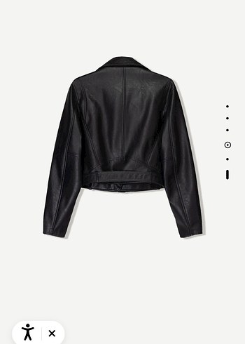 Bershka Kemer Detaylı Siyah Mini Deri Biker Ceket