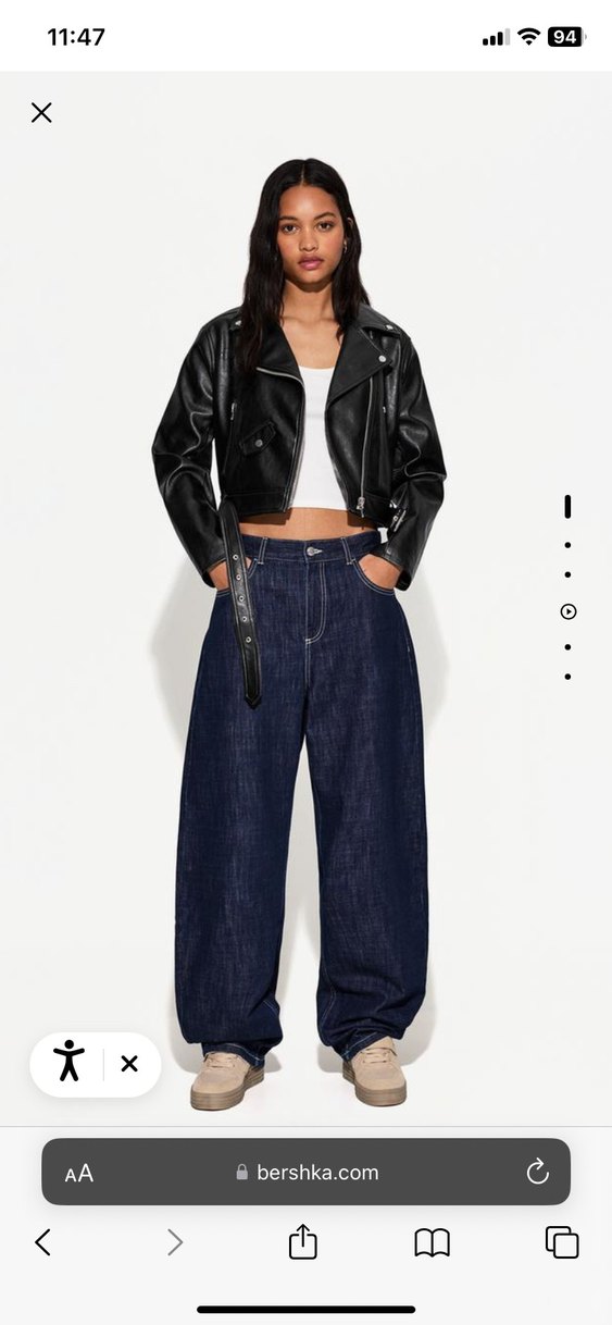 Kemer Detaylı Siyah Mini Deri Biker Ceket - Görsel 5