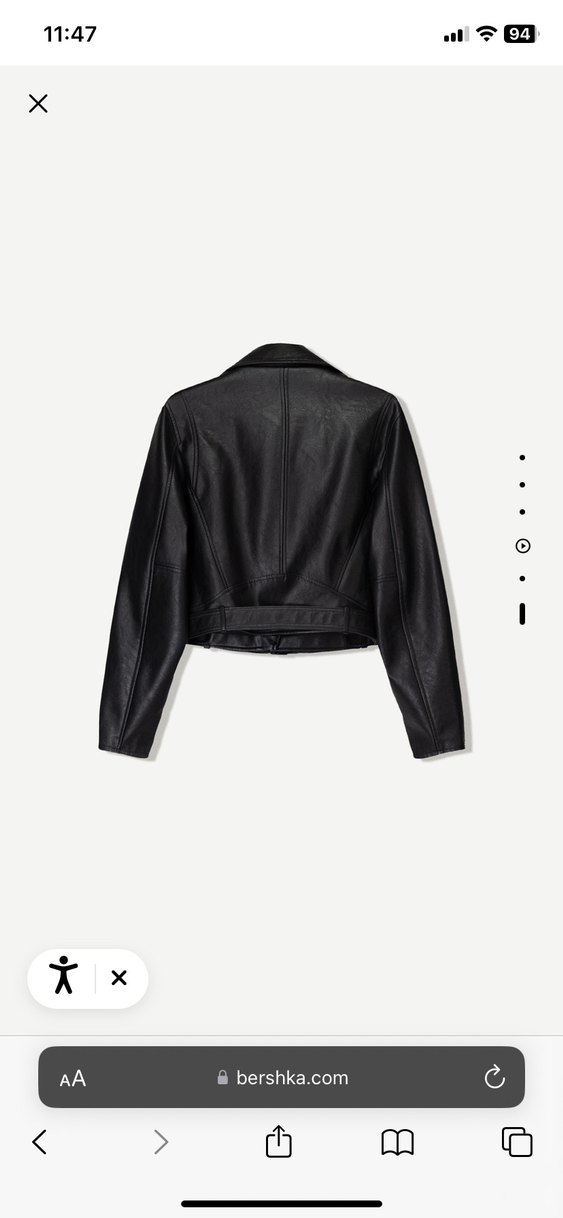 Kemer Detaylı Siyah Mini Deri Biker Ceket - Görsel 2