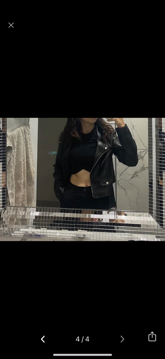 Kemerli Siyah Mini Deri Biker Ceket - Görsel 4