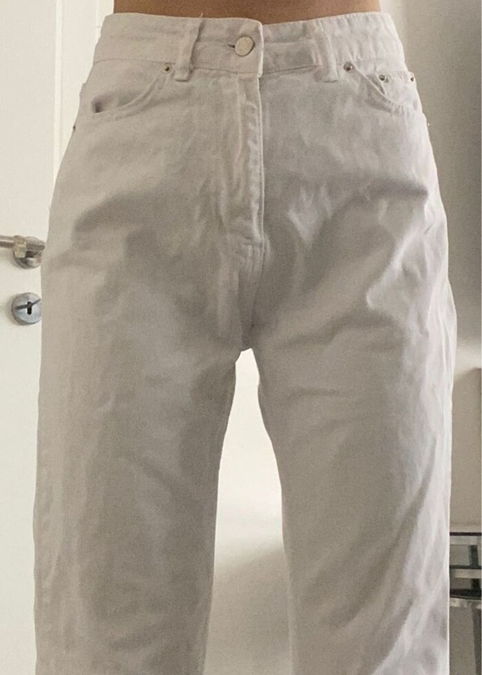 beyaz kot pantolon jean - Görsel 4