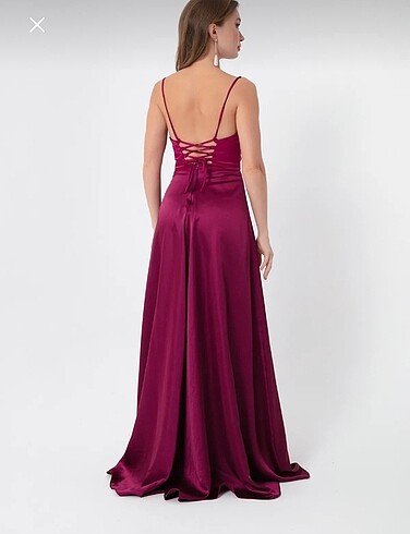 LAFABA Volanlı yırtmaçlı saten mürdüm mezuniyet abiye - Görsel 2