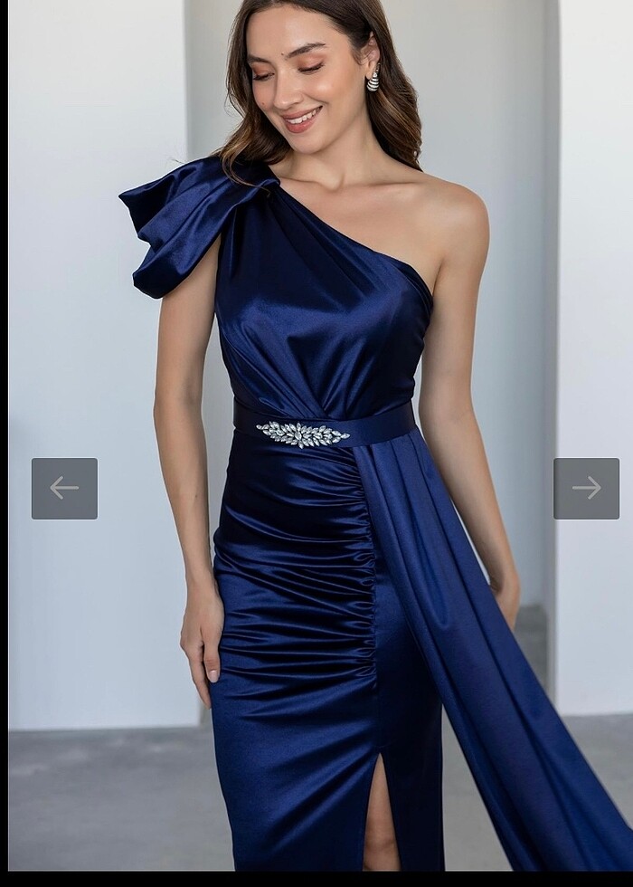 Taş Kemer Saten Abiye - LACİVERT - Görsel 2