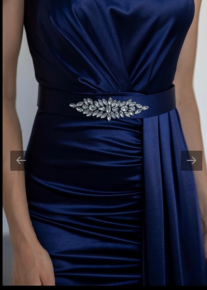 Taş Kemer Saten Abiye - LACİVERT - Görsel 3