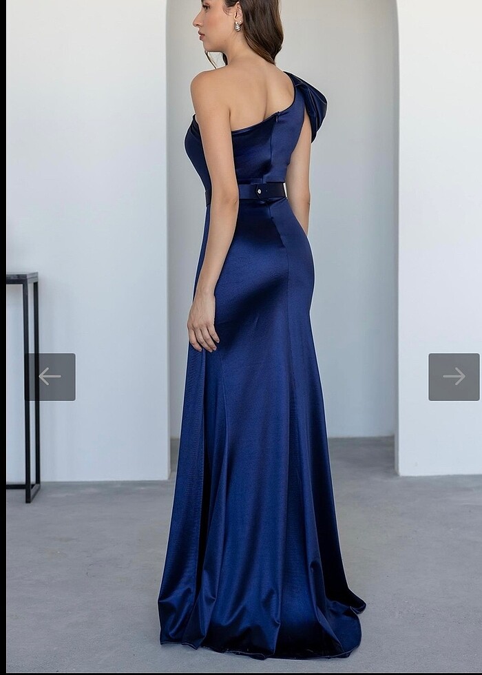 Taş Kemer Saten Abiye - LACİVERT - Görsel 4