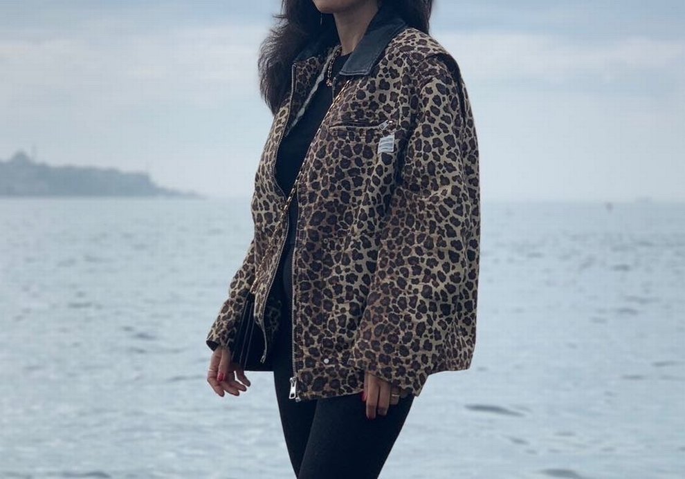 Bershka Kahverengi Leopar Desenli Deri yakalı ceket - Görsel 2