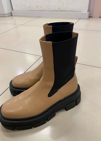 Bej Kadın Platform Topuklu Sokak Tarzı Bot - Görsel 2