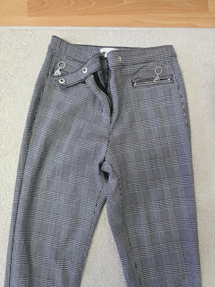 Gri ekose HM  Kumaş Kadın Pantolon - Görsel 2