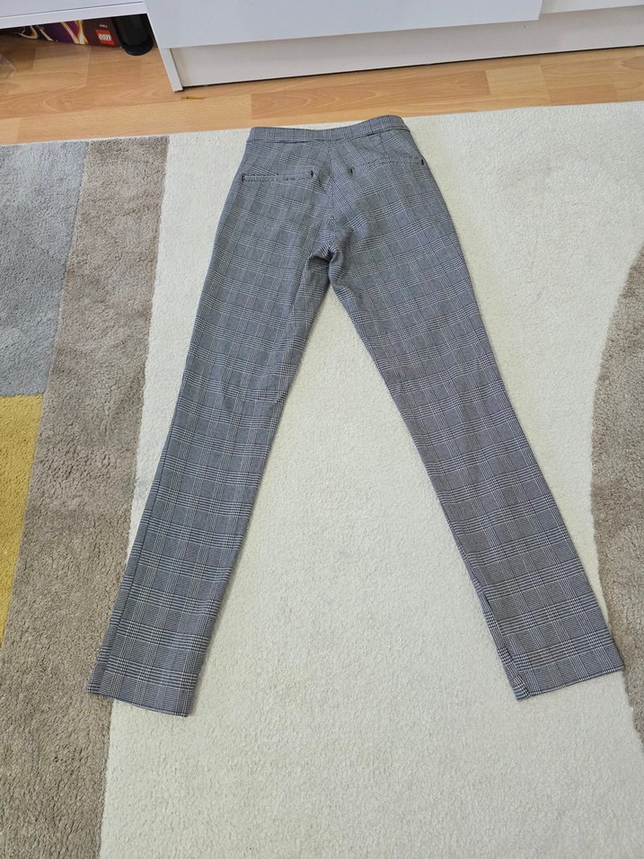 Gri ekose HM  Kumaş Kadın Pantolon - Görsel 3
