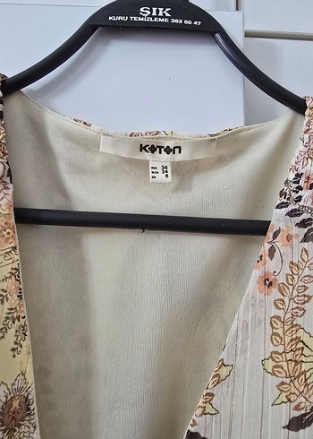 KOTON Bej V Yaka Uzun Kollu Midi Bohem Elbise - Görsel 4