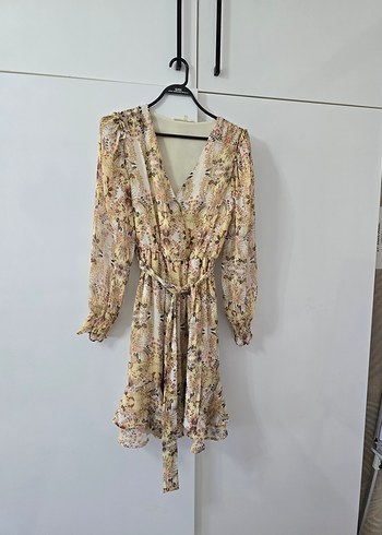 KOTON Bej V Yaka Uzun Kollu Midi Bohem Elbise - Görsel 5