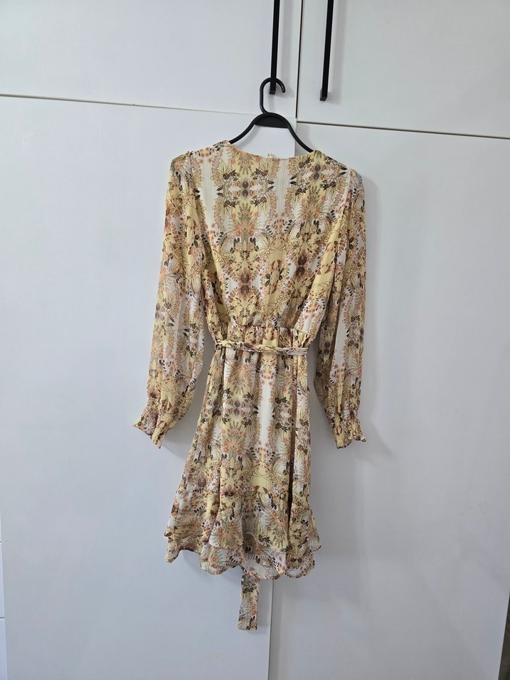 KOTON Bej V Yaka Uzun Kollu Midi Bohem Elbise - Görsel 2