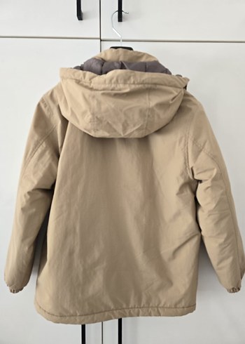MANGO 11 12 YAS Bej Kapüşonlu Erkek mont fermuar ve çıtçıtlı - Görsel 2
