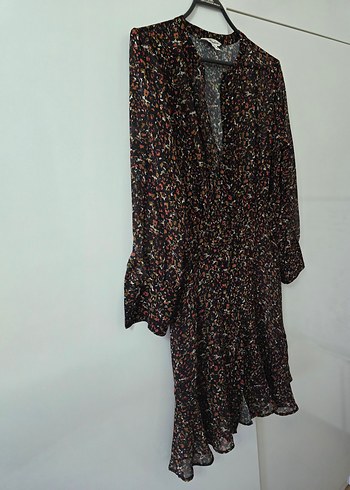 RANDOM ŞİFON Uzun Kollu Bağlamalı Mini Elbise - Görsel 6