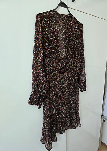 RANDOM ŞİFON Uzun Kollu Bağlamalı Mini Elbise - Görsel 4