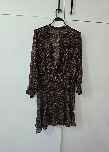 RANDOM ŞİFON Uzun Kollu Bağlamalı Mini Elbise - Görsel 5